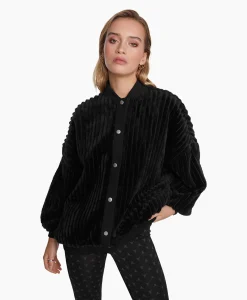 Alix The Label Jack Woven Rib Fur Bomber Zwart