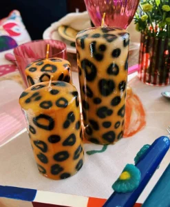 Anna+Nina Kaars Small Leopard Print Pillar Candle Bruin