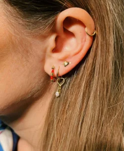 Anna+Nina Oorbellen Single Cupid Stud Earring Silver Goldpla Goud