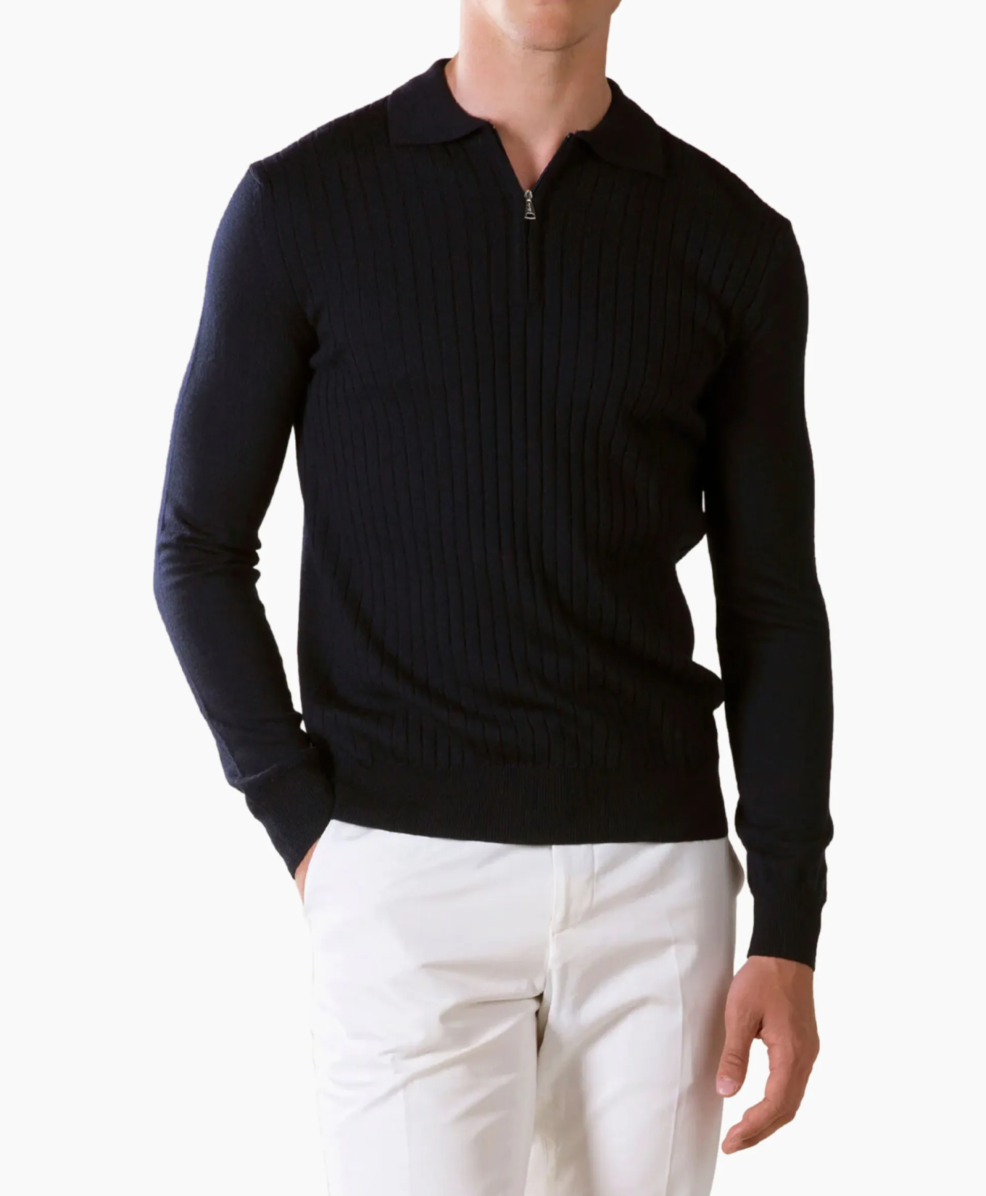 Aurelien Aurelien Pullover Rib Zip Polos Ls Donker Blauw