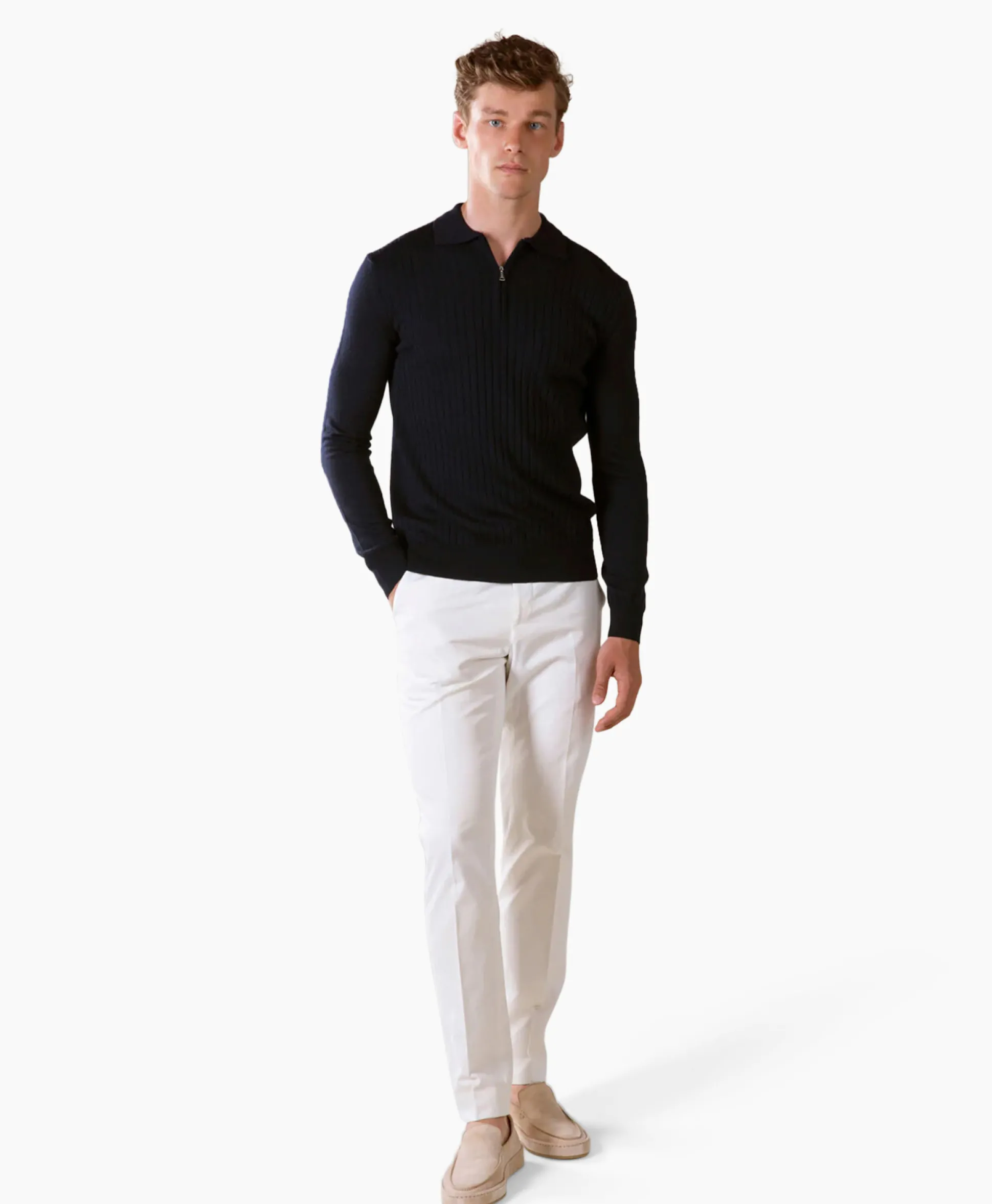 Aurelien Aurelien Pullover Rib Zip Polos Ls Donker Blauw