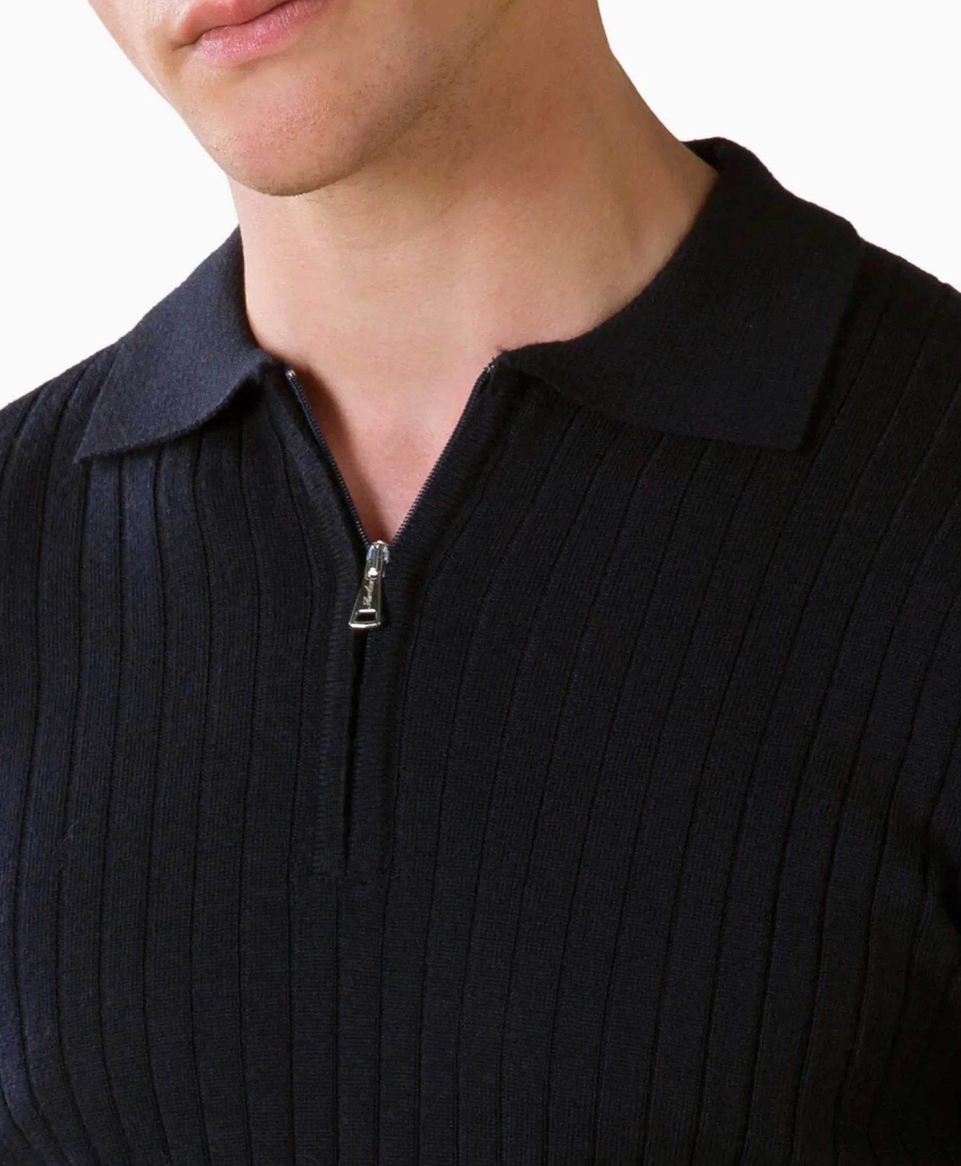 Aurelien Aurelien Pullover Rib Zip Polos Ls Donker Blauw