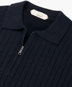 Aurelien Aurelien Pullover Rib Zip Polos Ls Donker Blauw