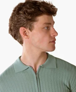 Aurelien Aurelien Pullover Rib Zip Polos Ls Licht Groen