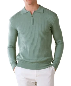 Aurelien Aurelien Pullover Rib Zip Polos Ls Licht Groen