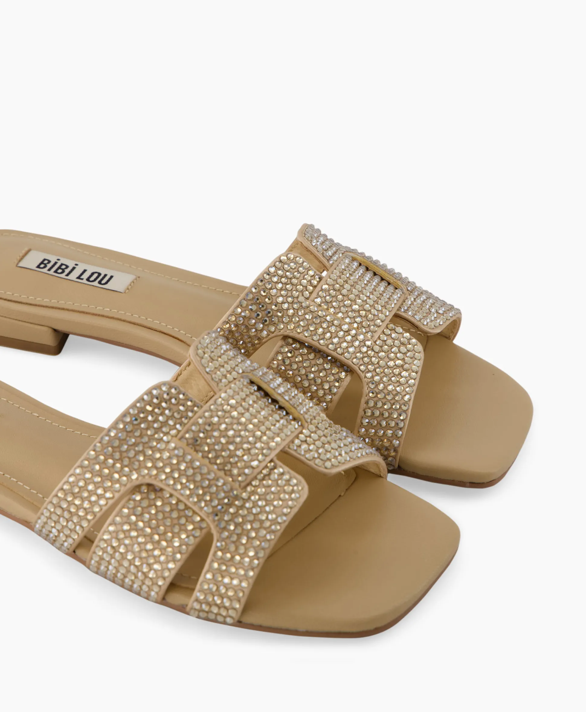 Bibi Lou Sandaal Zonder Hak Strass Beige