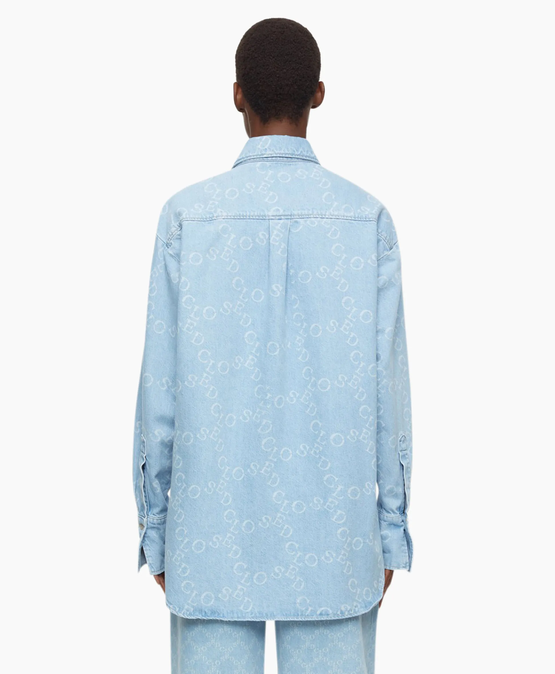 Closed Blouse Boxy Long Sleeve Licht Blauw