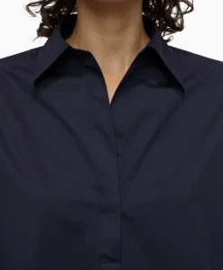 Closed Blouse Open Neck Tunic Donker Blauw