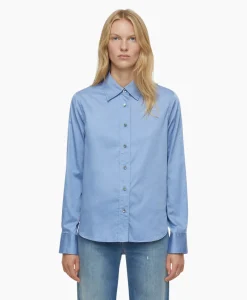 Closed Blouse Straight Fitted Blauw