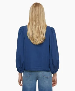 Closed Blouse Voluminous Sleeve Donker Blauw