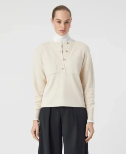 Closed Pullover Crew Neck Henley Beige