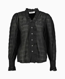 Co'Couture T-Shirt Korte Mouw Structurecc Line Frill Zwart