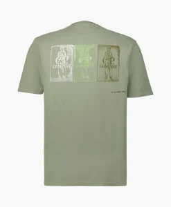 Cp Company T-Shirt Korte Mouw Jersey Artisinal Three Cards Groen