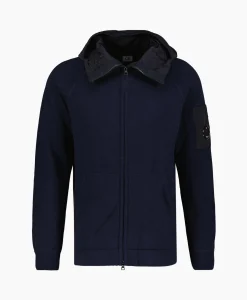 Cp Company Vest Cotton Mixed Hooded Knit Donker Blauw