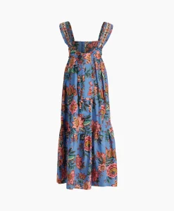 Farm Rio Maxi Jurk Wonderful Bouquet Blue Sleeveless Blauw