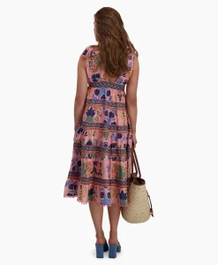 Farm Rio Midi Jurk Seashell Tapestry Pink Rose