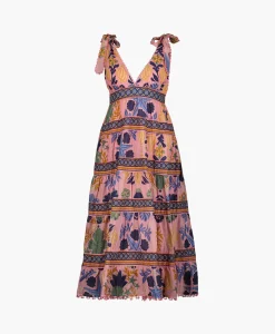 Farm Rio Midi Jurk Seashell Tapestry Pink Rose