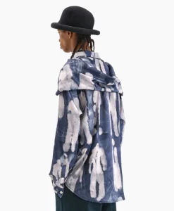 Flaneur Overshirt Character Silk Hooded Blauw