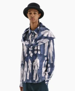 Flaneur Overshirt Character Silk Hooded Blauw