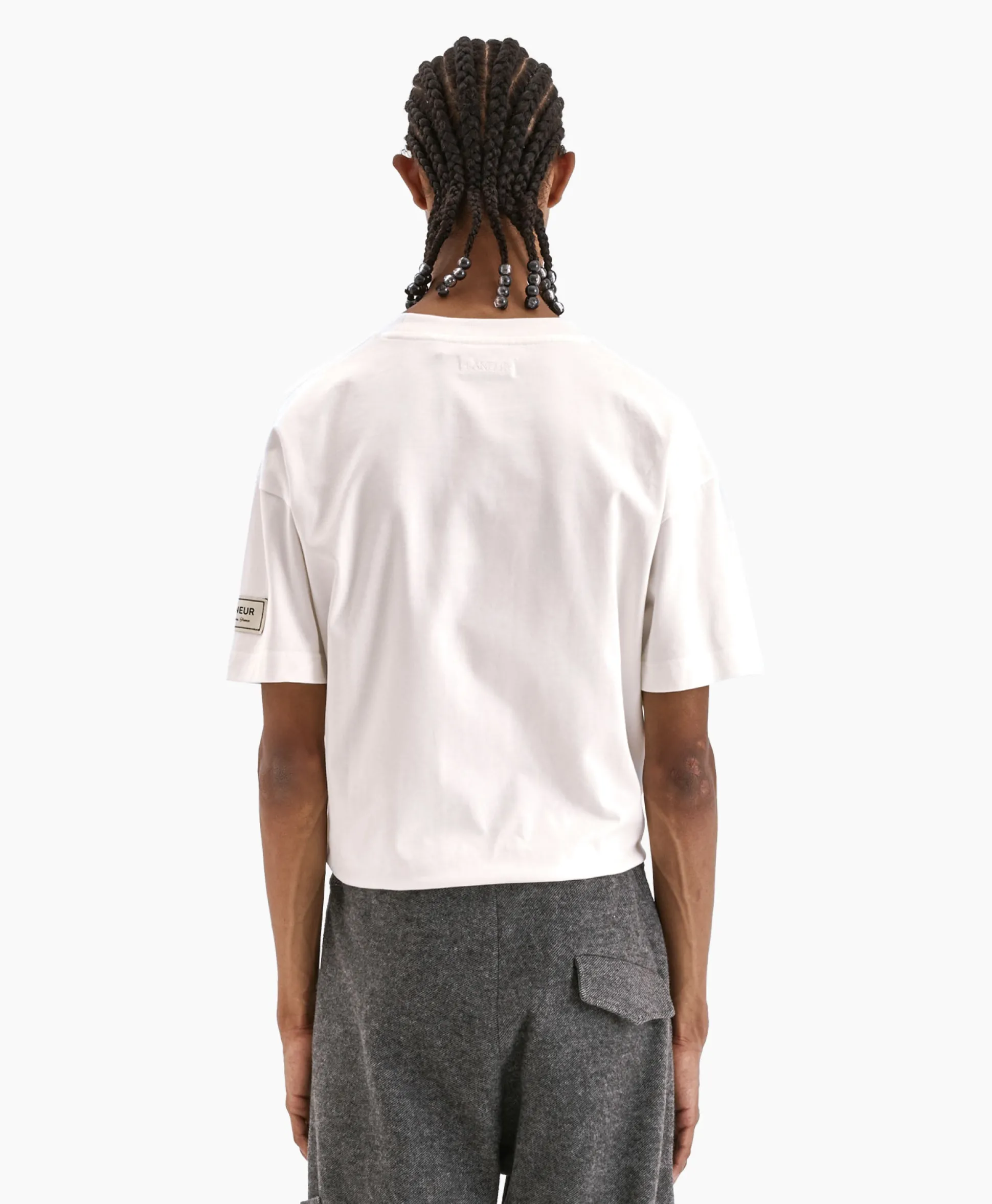 Flaneur T-Shirt Korte Mouw Atelier Sleeve Emblem Wit