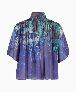 Forte_Forte Blouse Heaven Print Cotton Silk Voile Short Sleeve Paars