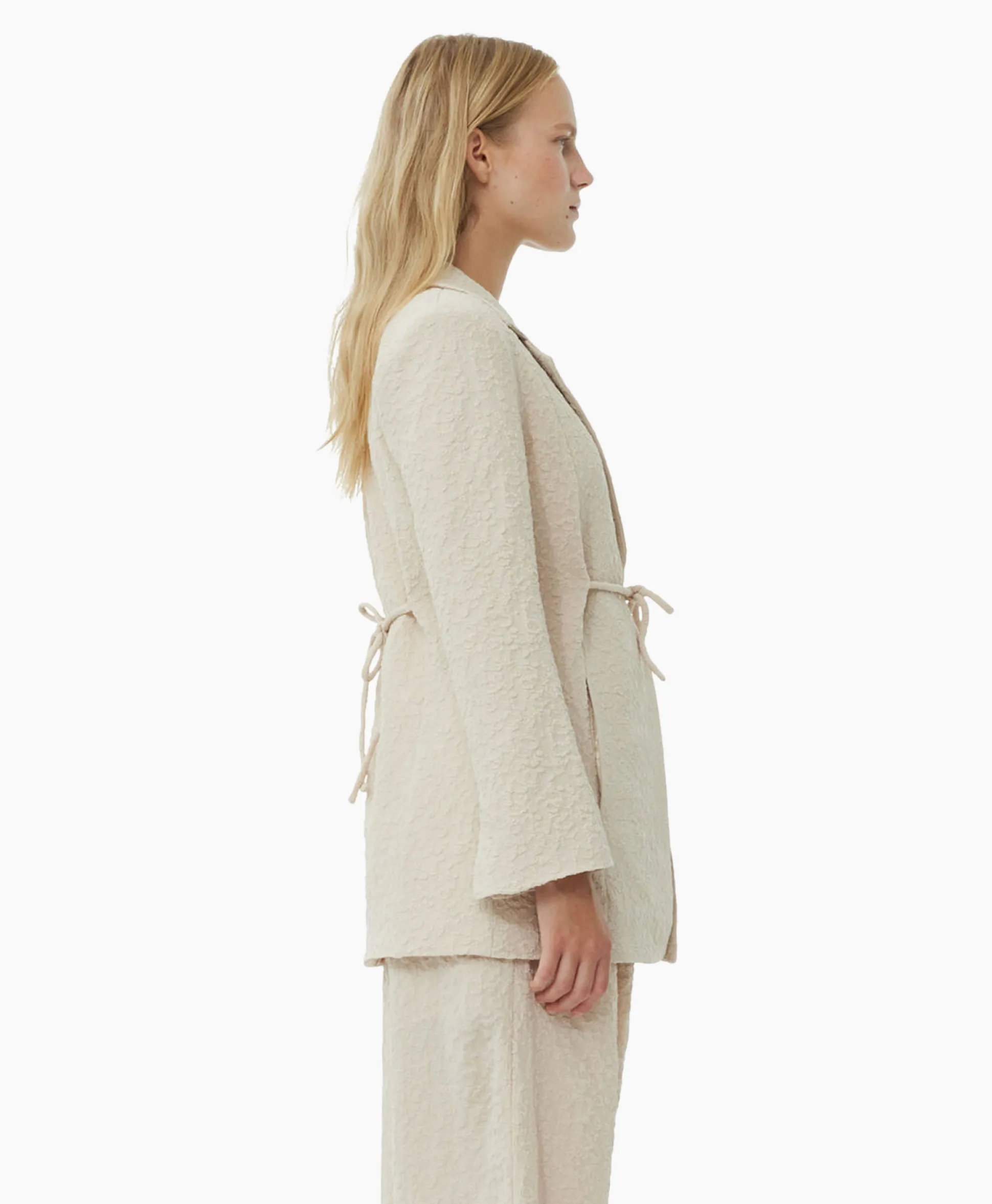 Ganni Blazer Textured Suiting Tiestring Beige