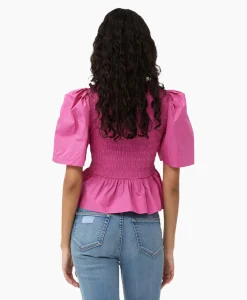 Ganni Blouse Cotton Poplin Open-Neck Smock Pink