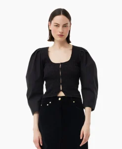 Ganni Blouse Cotton Poplin Smock Zwart