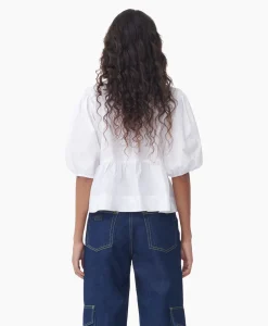 Ganni Blouse Cotton Poplin Peplum Wit
