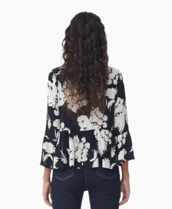 Ganni Blouse Printed Crepe Peplum Zwart