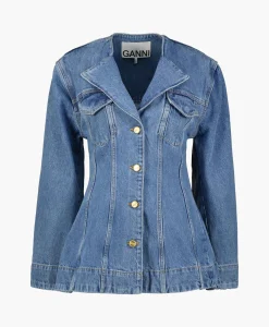 Ganni Jack Cutline Denim Fitted Midden Blauw