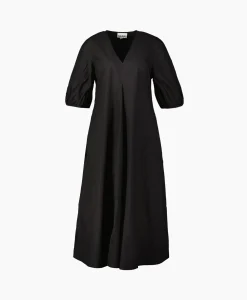 Ganni Maxi Jurk Cotton Poplin V-Neck Long Zwart