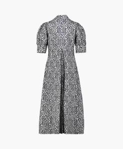 Ganni Midi Jurk Printed Cotton V-Neck Long Ecru