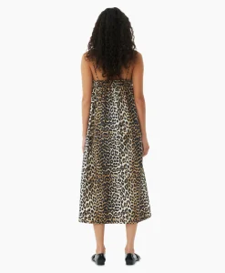 Ganni Midi Jurk Printed Cotton Strap Bruin