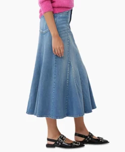Ganni Midi Rok Tint Denim Peplum Blauw