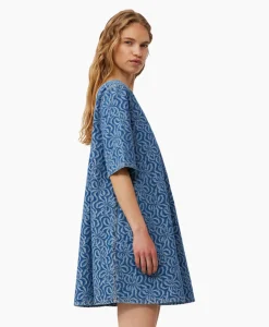 Ganni Mini Jurk Jacquard Denim A-Line Midden Blauw
