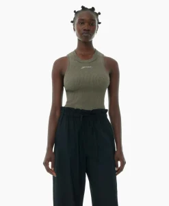 Ganni Top Melange Knit Sleeveless Bruin