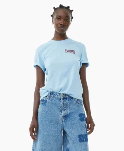 Ganni T-Shirt Korte Mouw Thin Jersey Loveclub Relaxed Licht Blauw