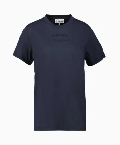 Ganni T-Shirt Korte Mouw Thin Jersey Relaxed O-Neck Donker Blauw