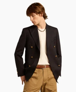 Golden Goose Blazer Golden M's Double Breasted Gabardine Wool Donker Blauw