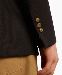 Golden Goose Blazer Golden M's Double Breasted Gabardine Wool Donker Blauw