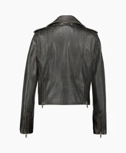 Golden Goose Leren Jas Golden W's Chiodo Distressed Bull Leathe Zwart