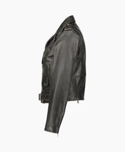 Golden Goose Leren Jas Golden W's Chiodo Distressed Bull Leathe Zwart