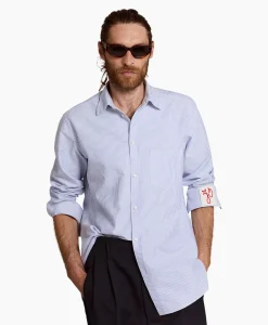 Golden Goose Overhemd Golden M's Regular Striped Cotton Oxford Blauw