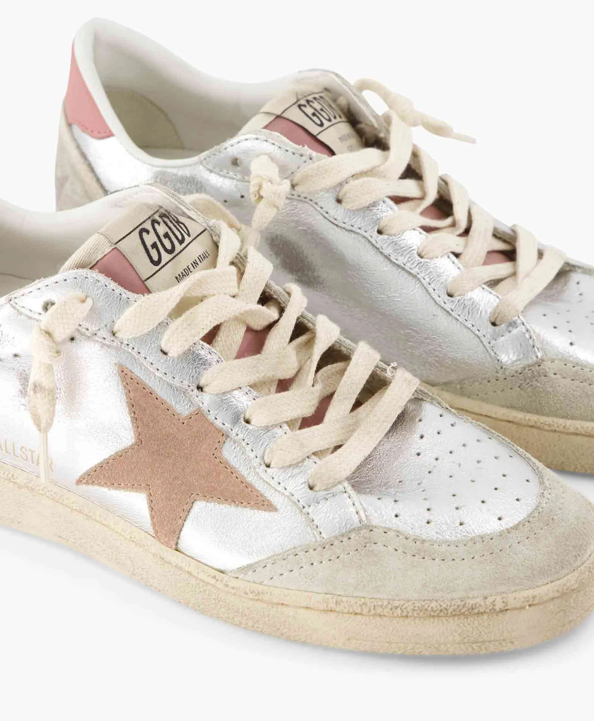 Golden Goose Sneaker Ballstar Laminated Upper Washed Suede Star Zilver