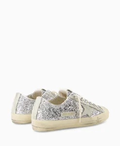 Golden Goose Sneaker V-Star 2 Glitter Upper Rubber Toe Suede St Zilver