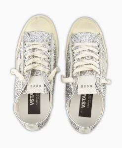 Golden Goose Sneaker V-Star 2 Glitter Upper Rubber Toe Suede St Zilver