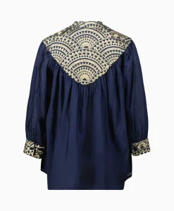 Greek Archaic Kori Blouse All Over Drawstrings Donker Blauw