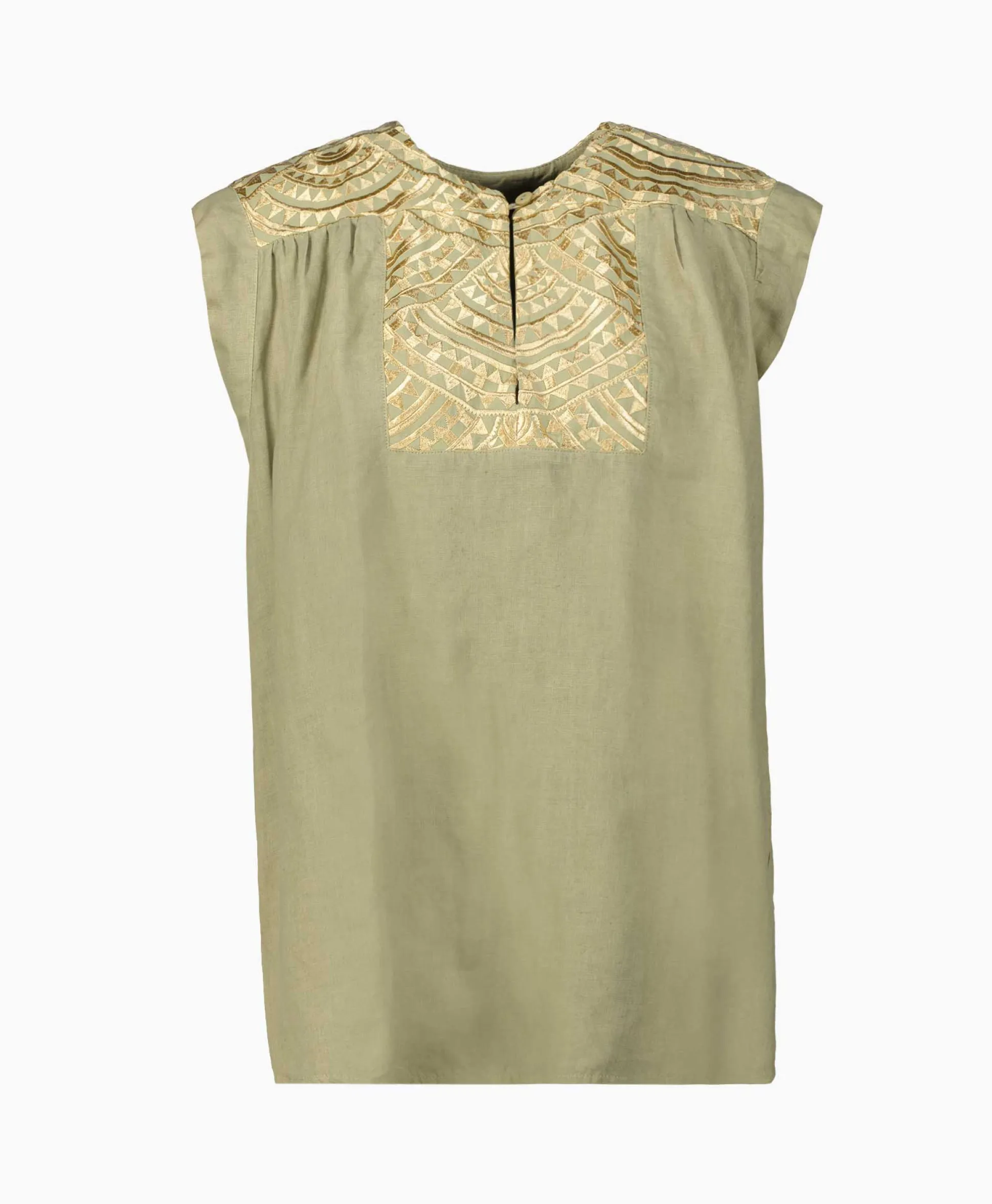 Greek Archaic Kori Top New All Over Sleeveless Buttons Goud