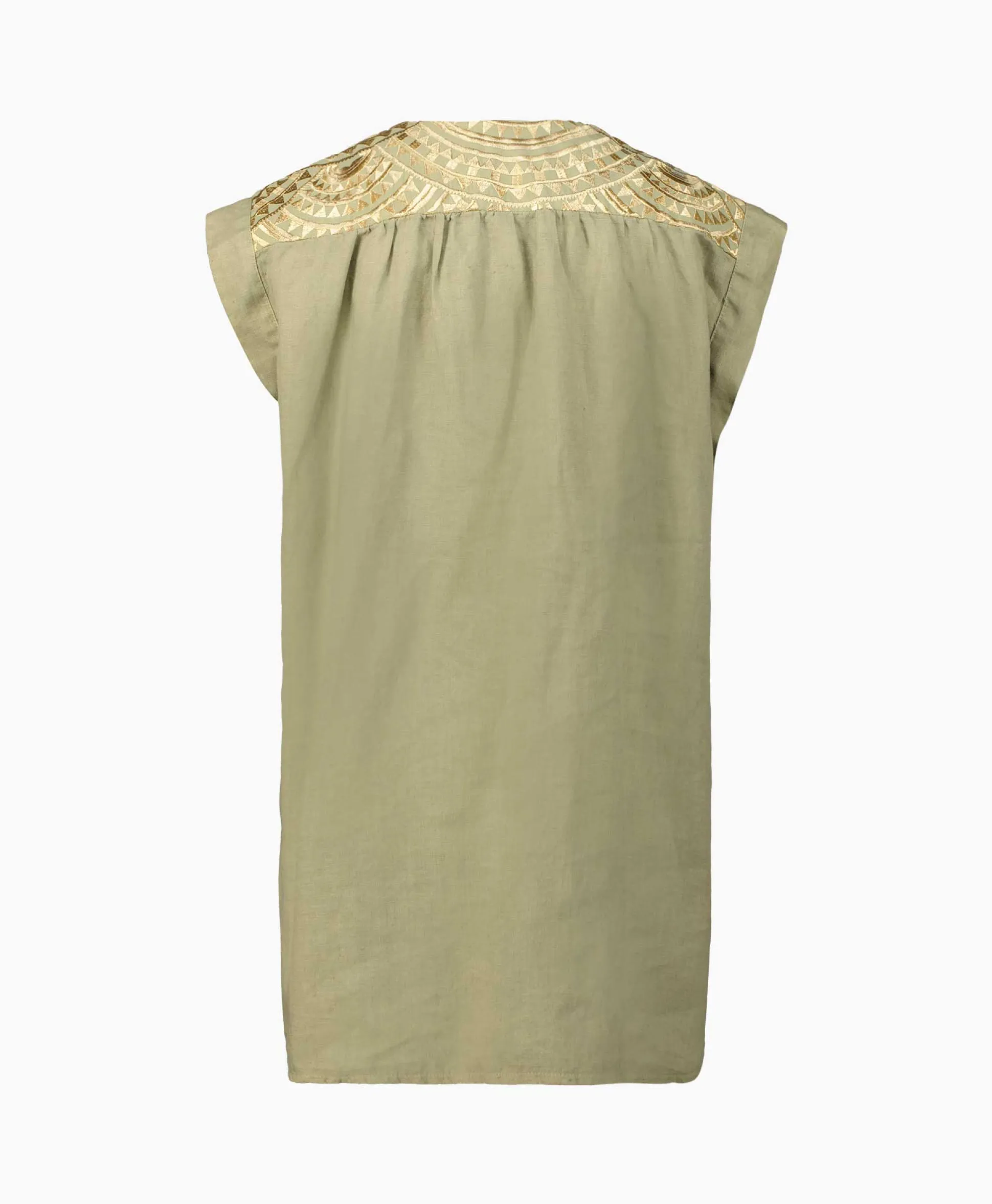 Greek Archaic Kori Top New All Over Sleeveless Buttons Goud